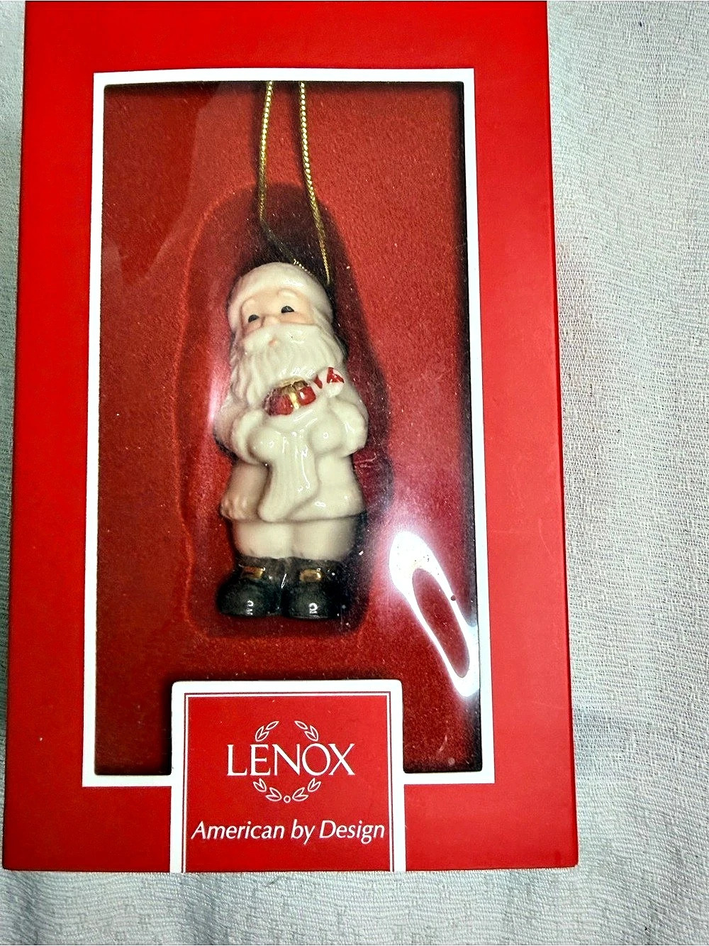 Lenox Santa with Candy Cane Ornament Red & White